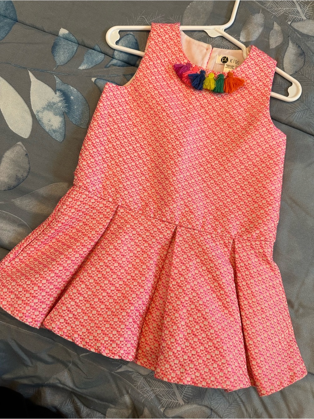 EUC PL KIDS Sleeveless Pink Textured Dress with Tassel Accent SZ 2T